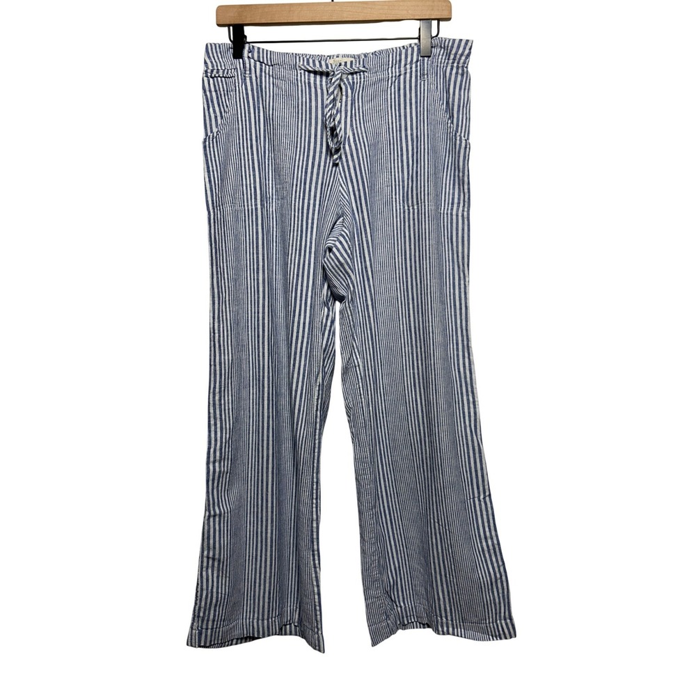 Just Living Blue White Striped Wide Leg Linen Blend Pants Women's Size Medium